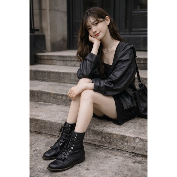 Justin Taylor Shoes - Vtg Justin Boots Womens 6.5B Black Leather Lace Up Combat Fringe Kiltie USA